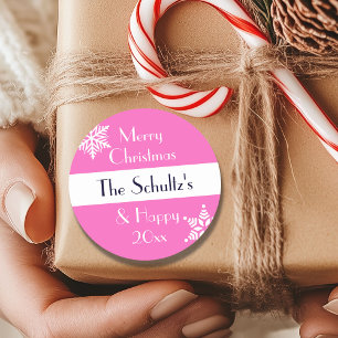 Personalised Merry Christmas Snowflake Classic Round Sticker