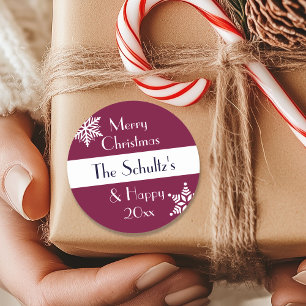 Personalised Merry Christmas Snowflake Classic Round Sticker