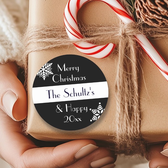 Personalised Merry Christmas Snowflake Classic Round Sticker (Creator Uploaded)