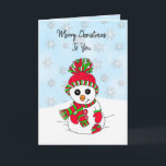 Personalised Merry Christmas  Snowman Card<br><div class="desc">Personalised Merry Christmas Red and green Snowman seasonal holiday card.</div>