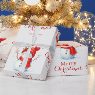 Personalised Merry Christmas Snowman Custom Year Wrapping Paper
