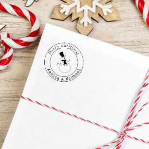 Personalised Merry Christmas Snowman Rubber Stamp