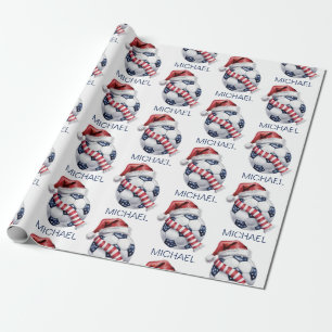 Personalised Merry Christmas Soccer Ball Santa     Wrapping Paper