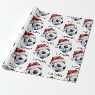 Personalised Merry Christmas Soccer Ball Santa Wrapping Paper