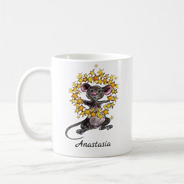 Personalised Merry Christmas Star Mouse Coffee Mug (Left)