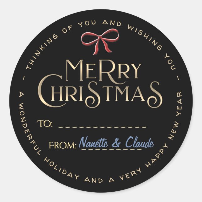 Personalised Merry Christmas Sticker with Red Bow (Front)