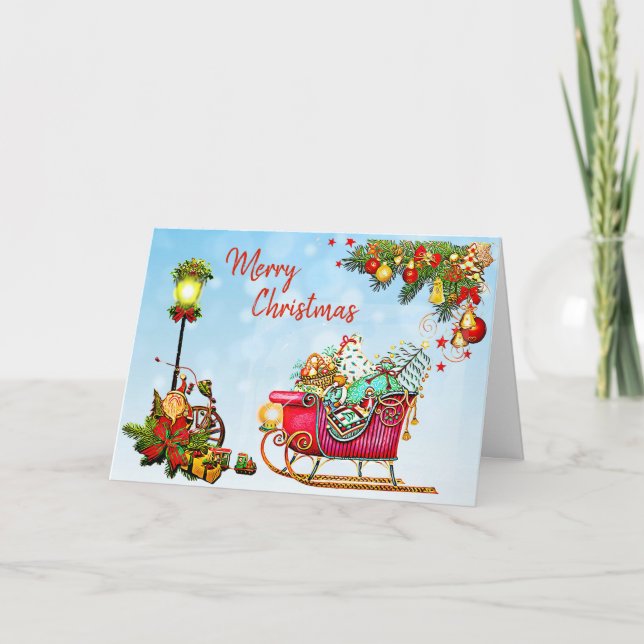 Personalised Merry Christmas Street Light & Sled Card (Front)