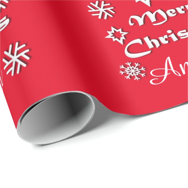 Personalised Merry Christmas Theme with Name Wrapping Paper (Roll Corner)