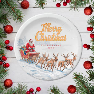 Personalised Merry Christmas Traditional Elegant  Paper Plate