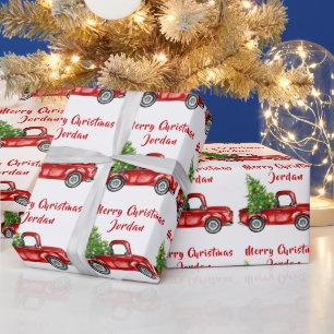 Personalised Merry Christmas Tree Farm Truck Wrapping Paper