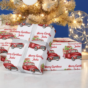 Personalised Merry Christmas Tree Farm Truck Wrapping Paper