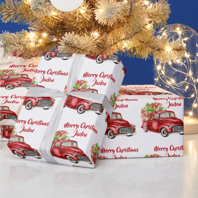 Personalised Merry Christmas Tree Farm Truck Wrapping Paper (Holidays)