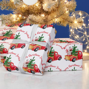 Personalised Merry Christmas Tree Farm Truck Wrapping Paper