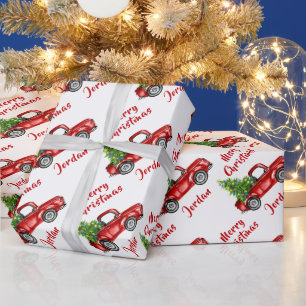Personalised Merry Christmas Tree Farm Truck Wrapping Paper