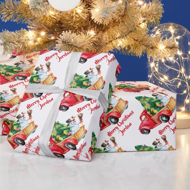 Personalised Merry Christmas Tree Farm Truck Wrapping Paper (Holidays)