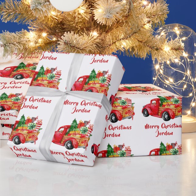 Personalised Merry Christmas Tree Farm Truck Wrapping Paper (Holidays)