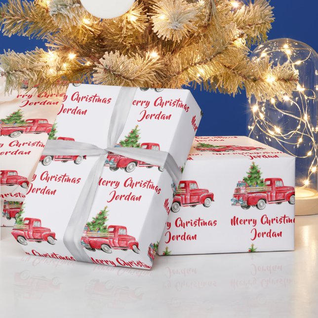 Personalised Merry Christmas Tree Farm Truck Wrapping Paper (Holidays)