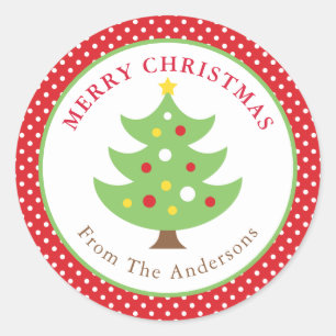 Personalised Merry Christmas Tree Round Sticker