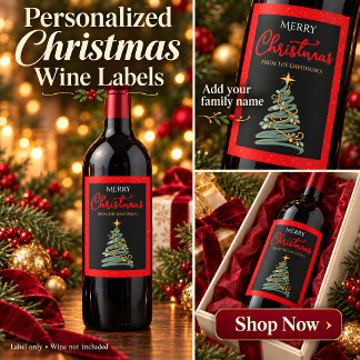Personalised Merry Christmas Tree Wine Label