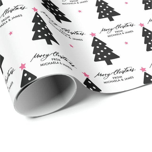 Personalised Merry Christmas Trees & Stars Holiday Wrapping Paper (Roll Corner)
