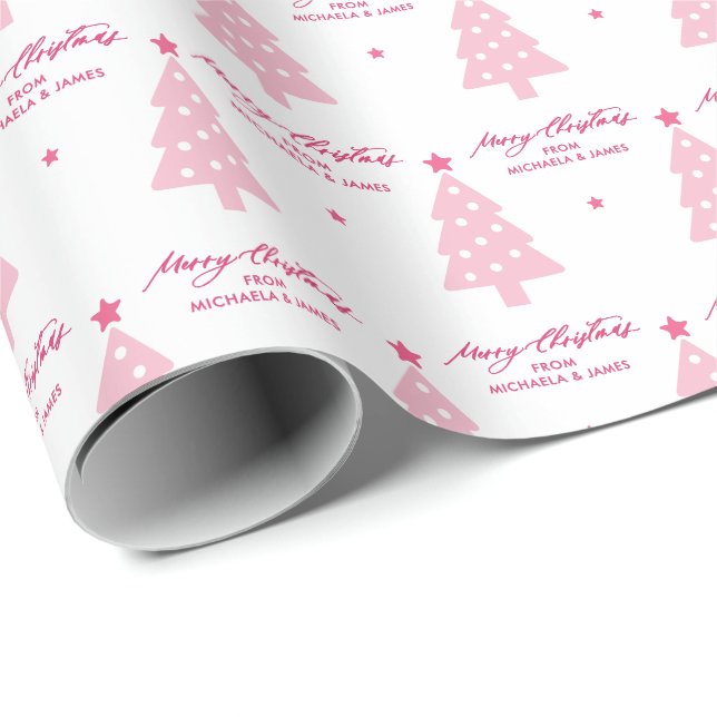 Personalised Merry Christmas Trees & Stars Holiday Wrapping Paper (Roll Corner)