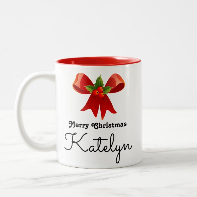 Personalised Merry Christmas Two-Tone Coffee Mug (Left)