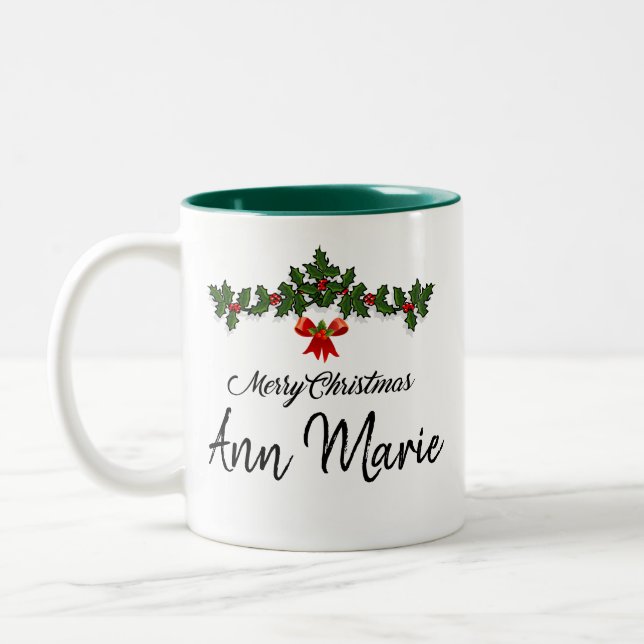 Personalised Merry Christmas Two-Tone Coffee Mug (Left)