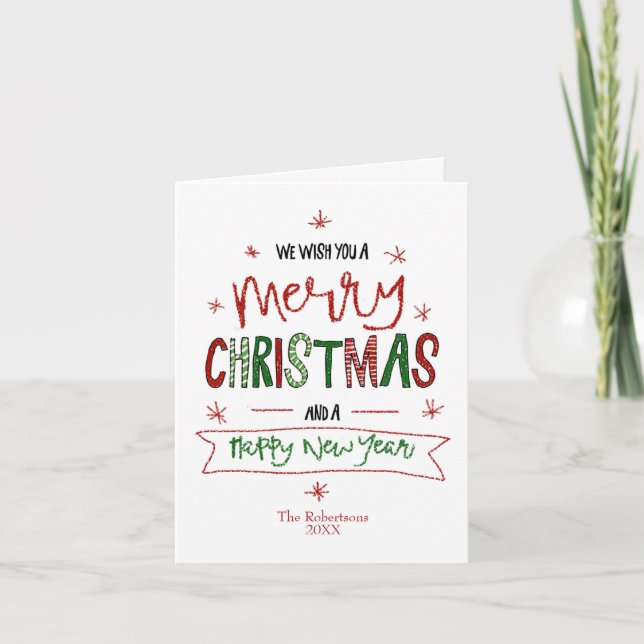 Personalised  Merry Christmas Typography Non Photo Thank You Card (Front)