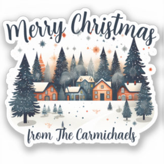 Personalised Merry Christmas Village Sticker