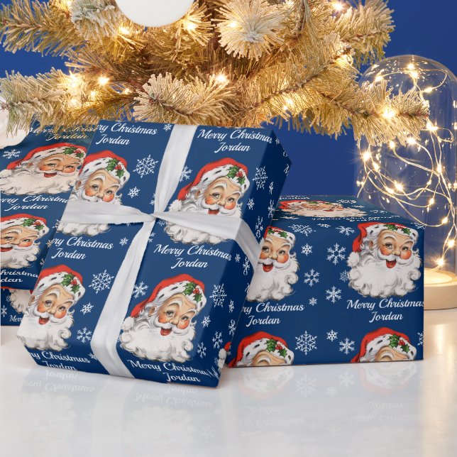 Personalised Merry Christmas Vintage Santa Claus Wrapping Paper (Holidays)