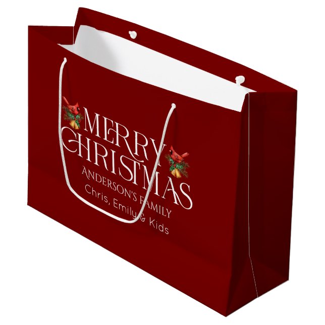 Personalised Merry Christmas Whit Retro Typography Large Gift Bag (Front Angled)