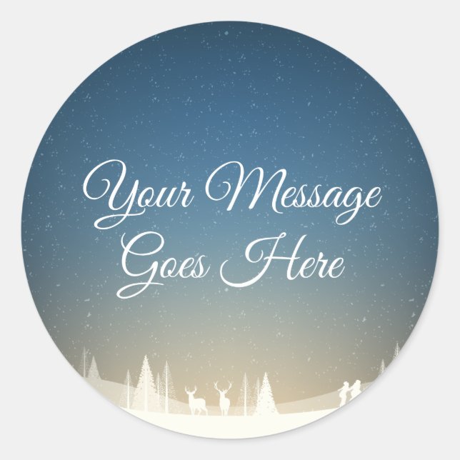 Personalised Merry Christmas Winter Snow Scene Classic Round Sticker (Front)