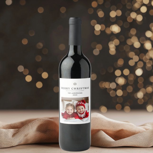 "Personalised Merry Christmas with Photo And Name Wine Label (Creator Uploaded)