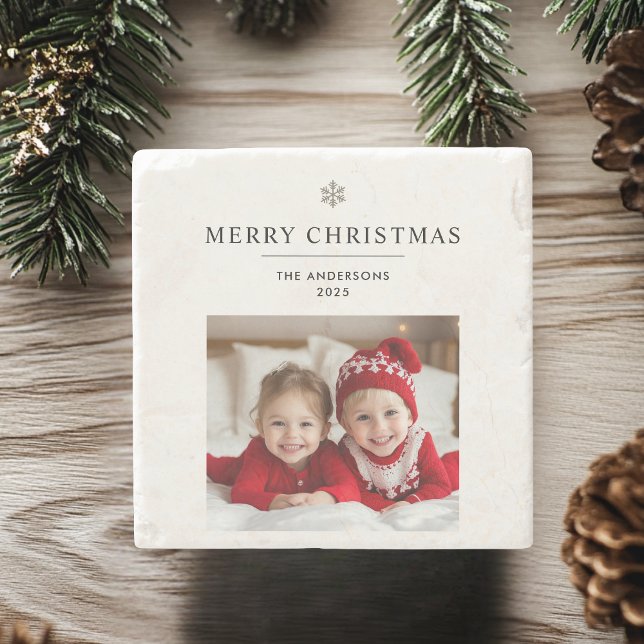 "Personalised Merry Christmas with Photo & Name Stone Coaster (Creator Uploaded)