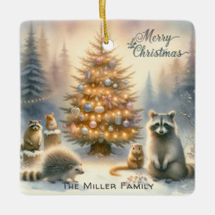 Personalised Merry Christmas Woodland Animals Ceramic Ornament