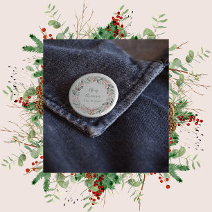 Personalised Merry Christmas Wreath 6 Cm Round Badge