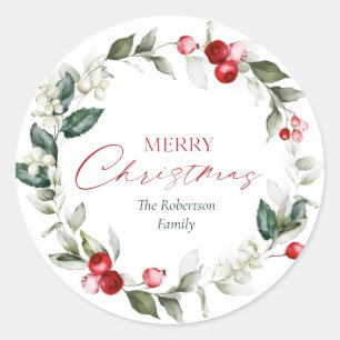 Personalised Merry Christmas Wreath Gift Stickers