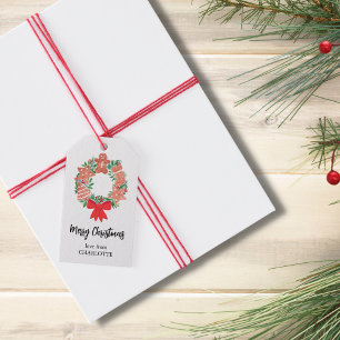Personalised Merry Christmas Wreath  Gift Tags