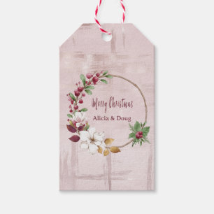 Personalised Merry Christmas Wreath Rose Gold Gift Tags