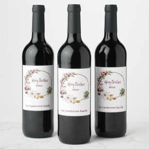 Personalised Merry Christmas Wreath with Year Wine Label