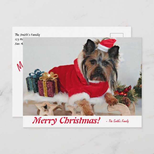 Personalised Merry Christmas Yorkie Terrier Postca Postcard (Front/Back)