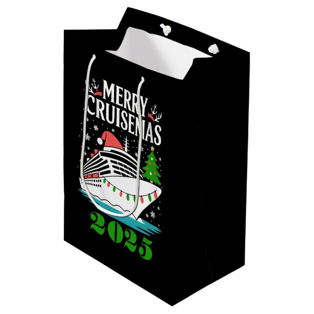 Personalised Merry Cruisemas Cruise Ship Family  Medium Gift Bag (Front Angled)