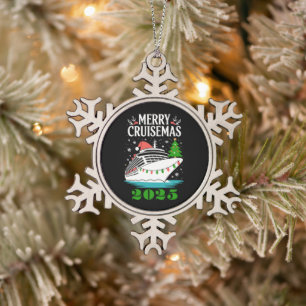 Personalised Merry Cruisemas Cruise Ship Family Snowflake Pewter Christmas Ornament