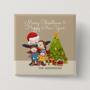 Personalised Merry Family Christmas Pin Button