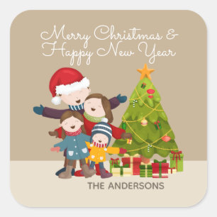 Personalised Merry Family Christmas Sticker Seal