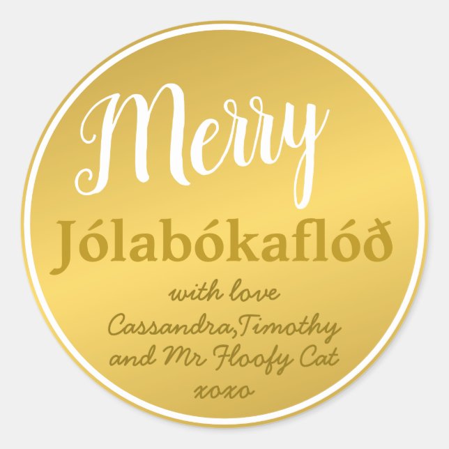 Personalised Merry Jólabókaflóð Family Classic Round Sticker (Front)