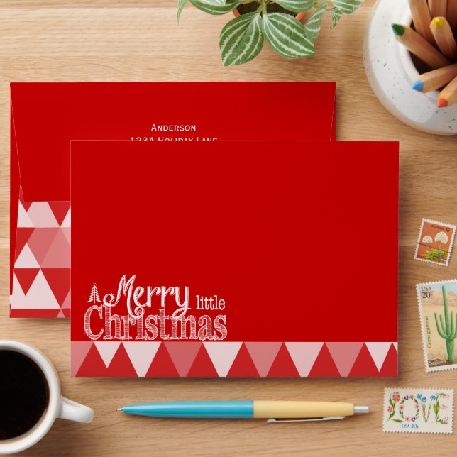 Personalised Merry Little Christmas Red Abstract Envelope (Desk)