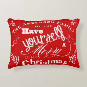 Personalised Merry Little Christmas Red White Decorative Cushion