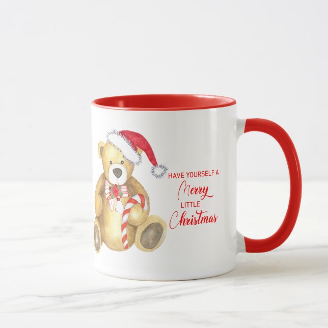 Personalised Merry little christmas teddy bear Mug (Right)