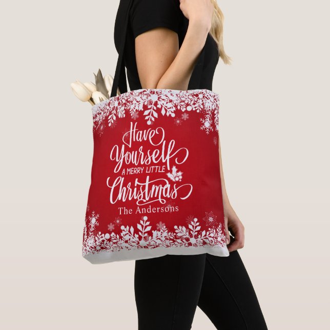 Personalised Merry Little Christmas Tote Bag (Close Up)